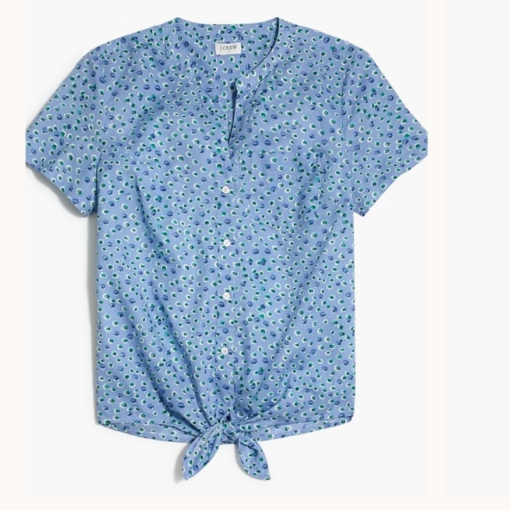 J Crew Factory Floral Tie-Front Top, Light Blue, 100% Cotton, Size S